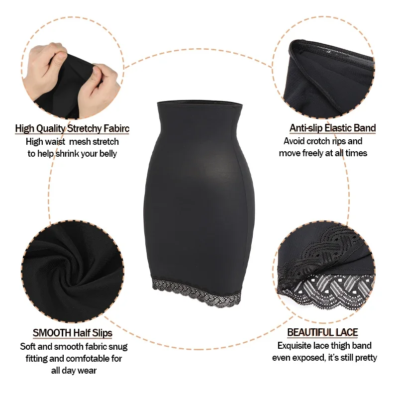 Vaslanda Women Half Slips for Under Dresses High Waisted Tummy Control Half Slip Underwear Smooth Body Shaper Underdress Skirt