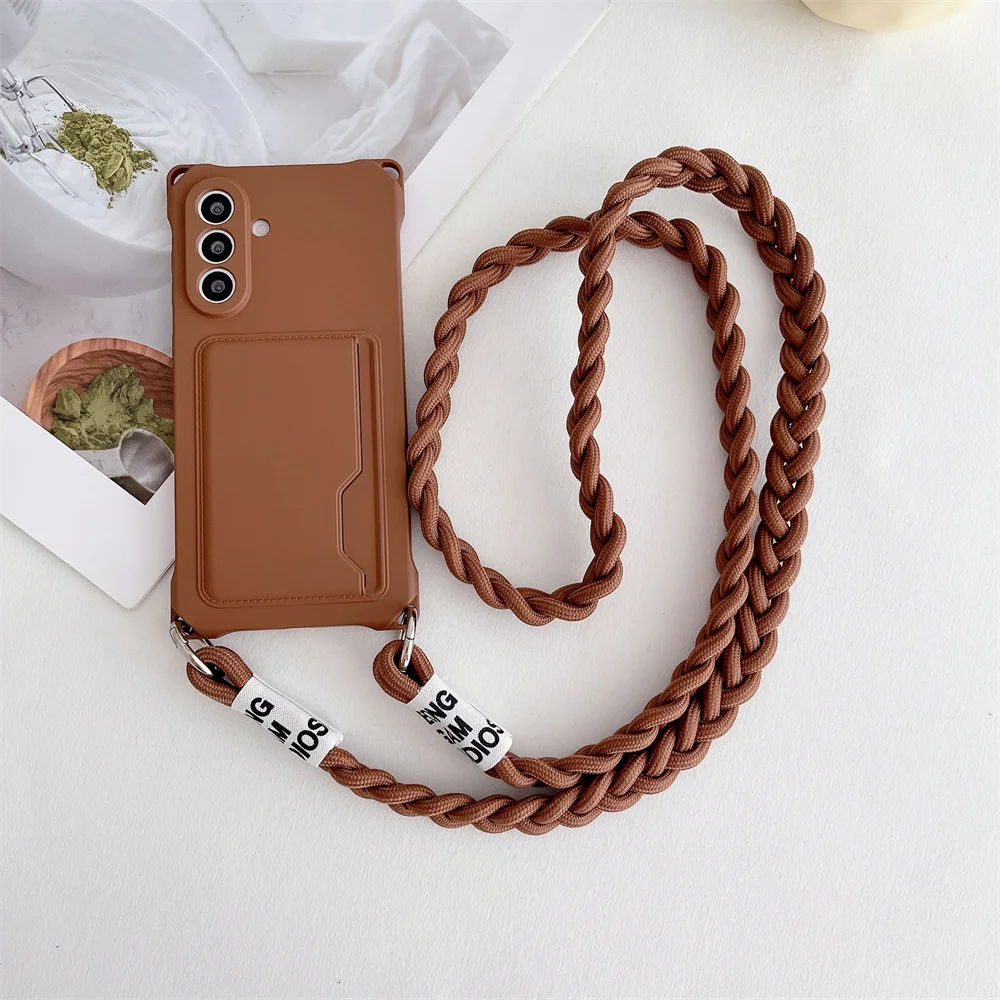 Braided Crossbody Lanyard Case with Card Holder and Long Strap - Soft and Stylish Cover