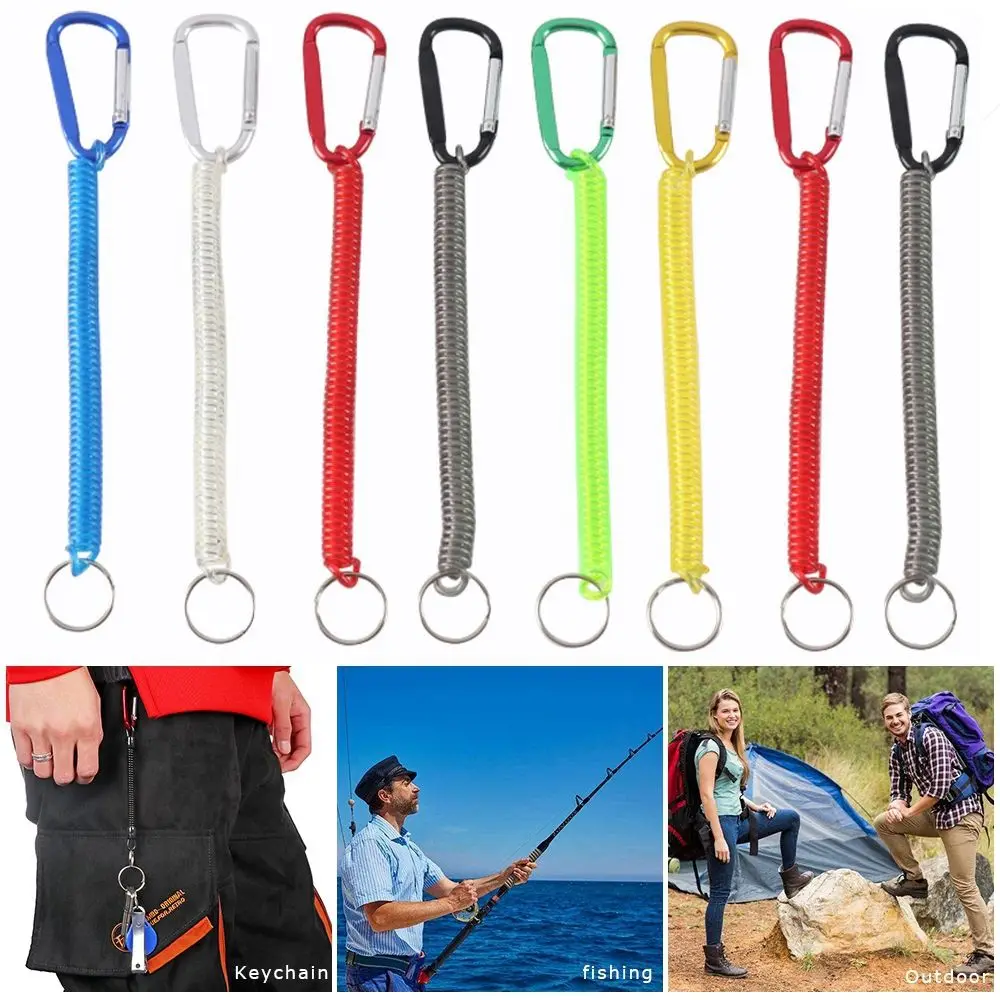 Plastic Retractable Tether Spring Elastic Rope Camping Carabiner Anti-lost  Phone Keychain Portable Fishing Lanyards