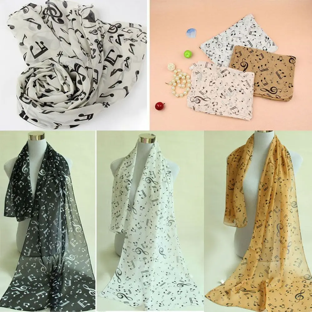 Trendy Women Neck Scarf Ladies Gift Accessory Treble Clef Printed Muffler Chiffon Silk Scarf Music Note Printed Scarf Shawl 3