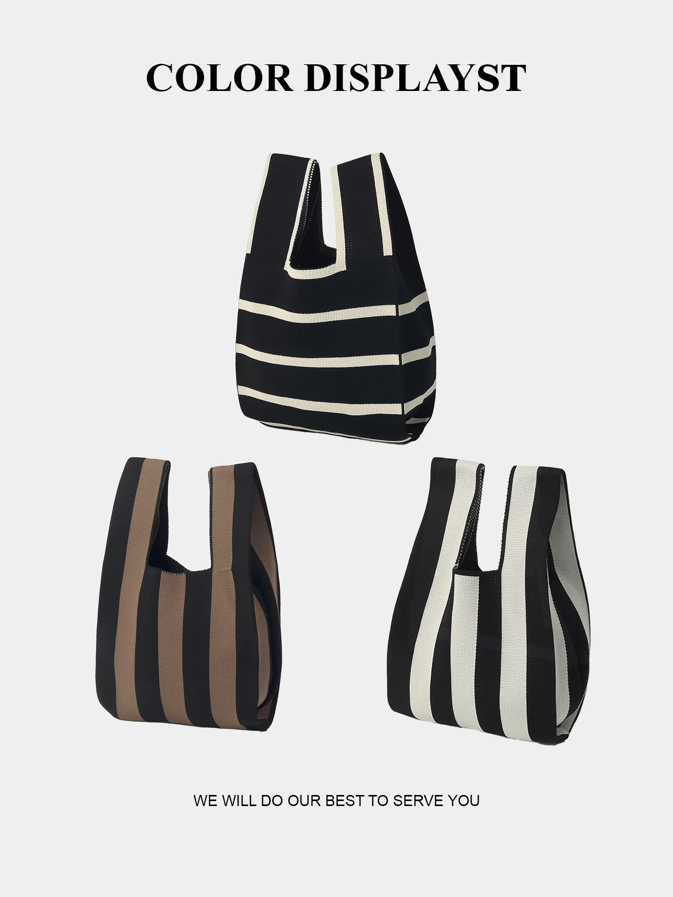 1 piece of striped knitted hollow breathable hook woven lightweight and foldable portable open casual women's handbag, gift stor 3