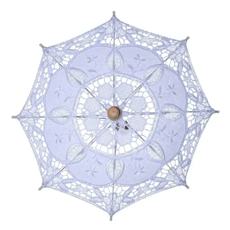 *Womens Manual Opening Wedding Bridal Parasol Umbrella Hollow Out Embroidery Lace