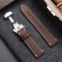 Elegant Butterfly Buckle Genuine Calfskin Leather Watch Strap - Black and Brown Options - 22mm (Dark Brown)