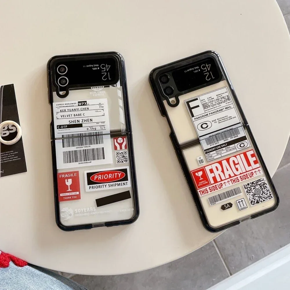 Black Border Acrylic Label Phone Case for Samsung Galaxy Z Flip 5 4 3 Back Cover for ZFlip3 ZFlip4 ZFlip5 Hard Case Shell