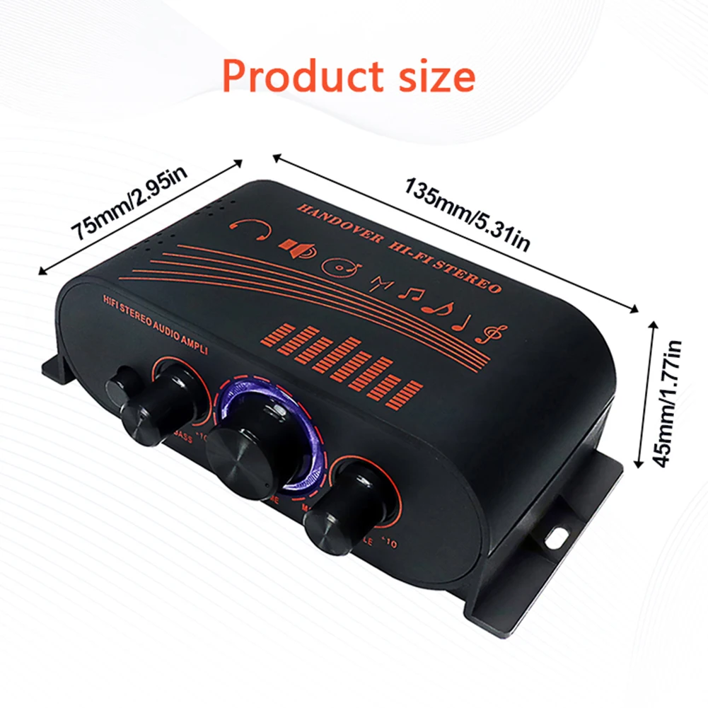 AK170 오디오 파워 앰프 듀얼 채널 HIFI 스테레오 오디오 앰프(LED 라이트 링 포함) 자동차/가정용 휴대용 사운드 앰프