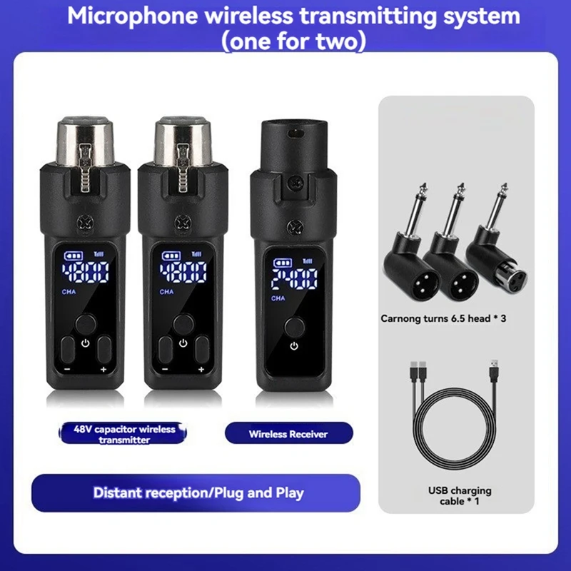 UHF 무선 마이크 변환기 XLR 충전식 송신기 및 수신기 마이크(48V 캐패시티브 마이크용)-A23U