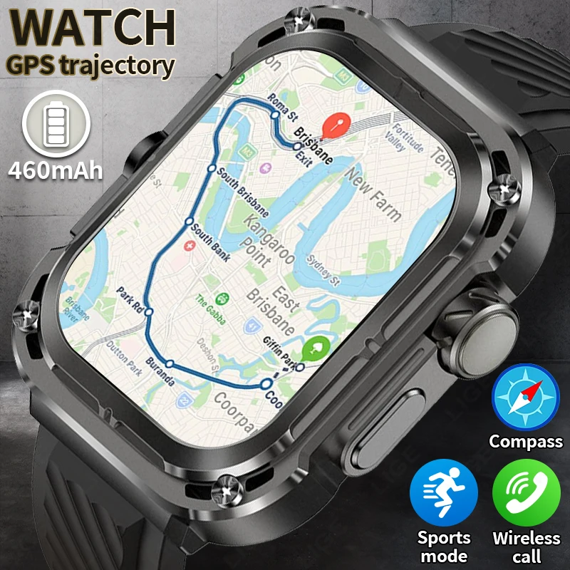 LIGE 2025 New Military GPS Smart Watch Men Outdoor 2.1'' HD Screen Compass Waterproof Sport Tracker Bluetooth Call Smartwatch