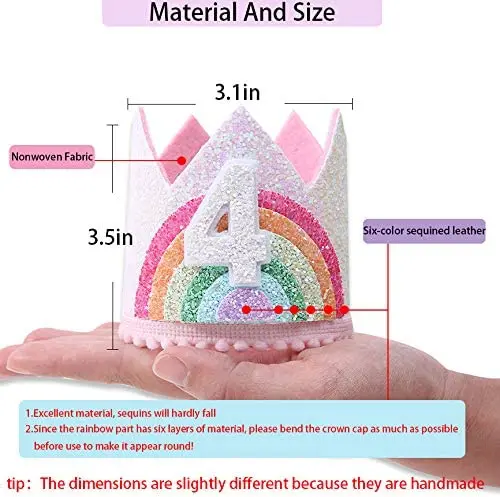 Baby Crown Hat,Birthday Crown,Party Hat Felt Rainbow Theme Birthday Party Crown 1st 2nd 3rd Happy Birthday Party Decor Kids Baby Shower Number Hat Unicorn