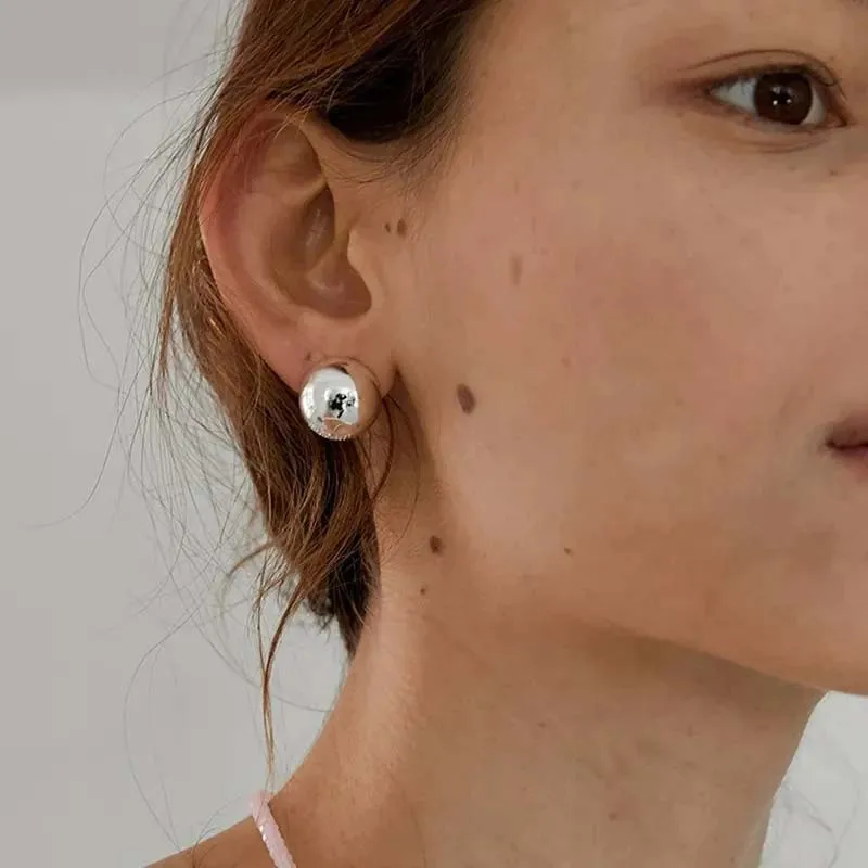 Punk Metal Big Ball Round Stud Earrings - Lifestyle Shot 1