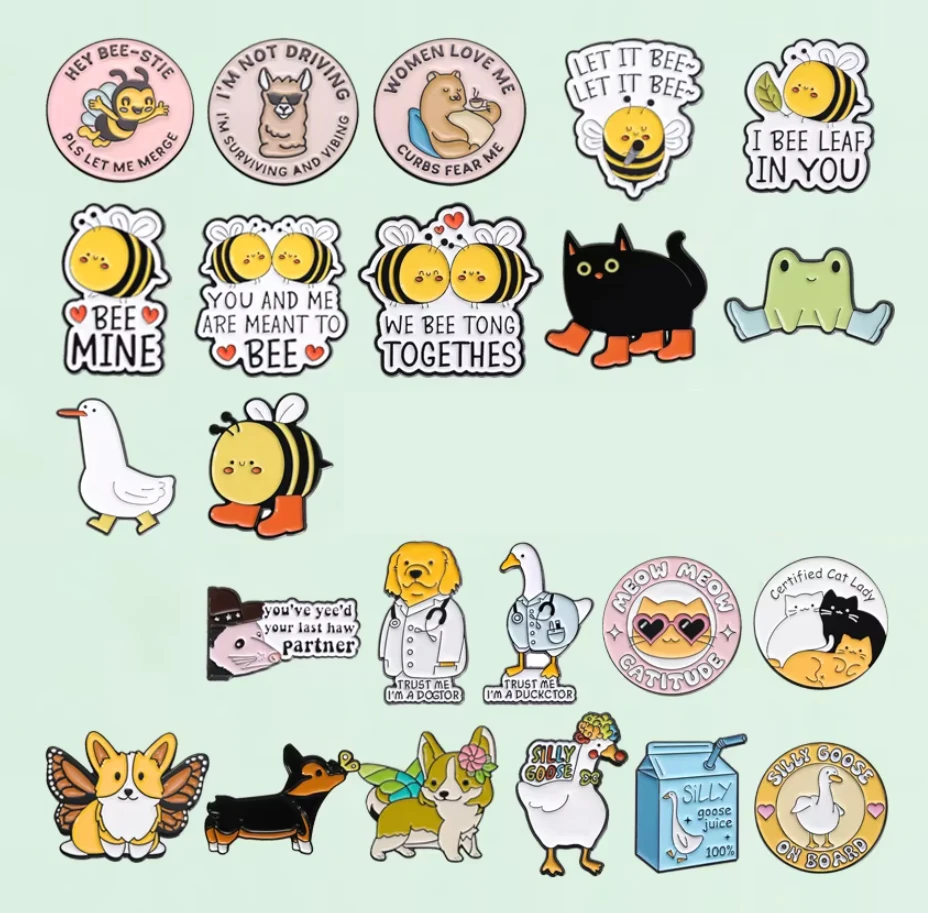 Kinretixia® 10 stuks kattenvorm speld button reversspeld van email creatieve emaille reversspelden, grote set, cartoonplanten, anime, regenboogkat