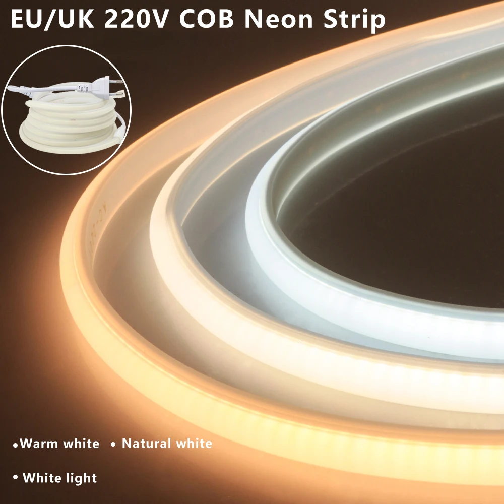 220V Neon Silicone Tube Flexible COB Neon Led Strip Waterproof Silica Gel Soft Lamp Tube High Bright 288LEDs/m Neon Rope Light