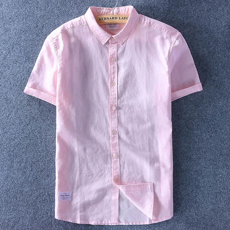Schinteon Men Cotton Linen Shirt Short Sleeve casual short sleeved shirt linen shirt short sleeved shirt Thin Top Slim Casual Shirts
