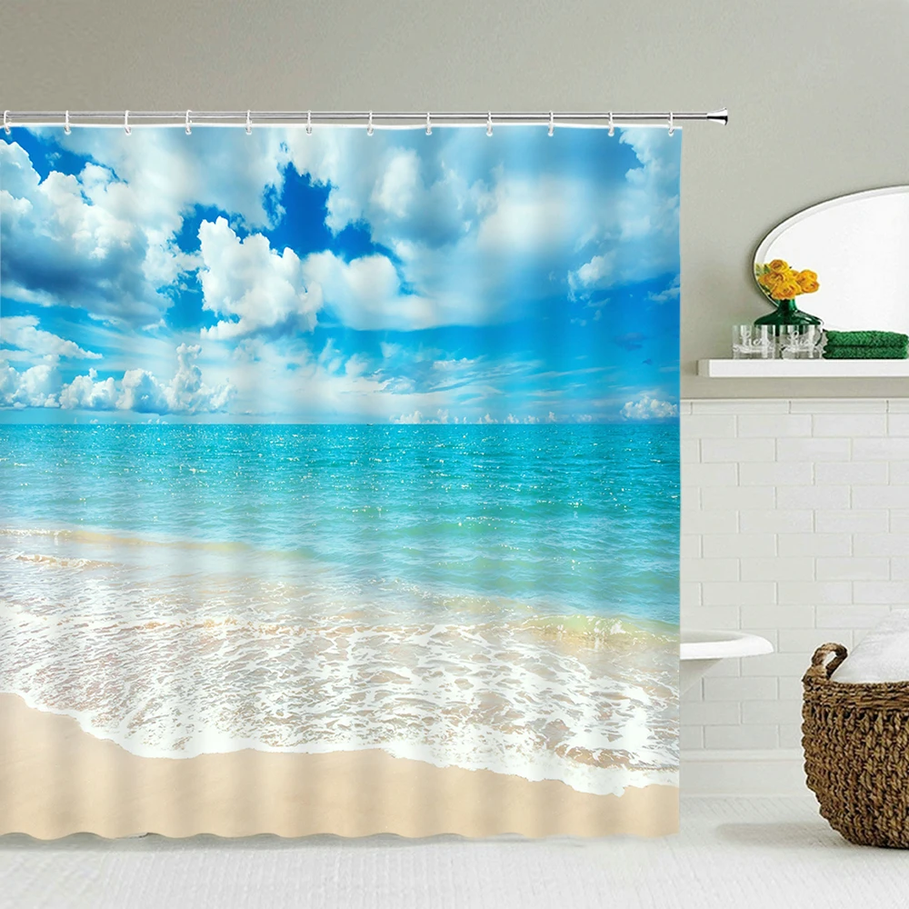 Beach Sea Palm Trees Shower Curtains Waterproof 3d Bathroom Curtains With Hooks Home Decoration Washable Bath Screen shower curtains