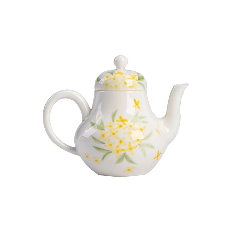 125ml White Porcelain Hand Painted Osmanthus Tea Pot Household Large Tea Pot Single Pot With Filter Kung Fu Tea Set Handle Pot
