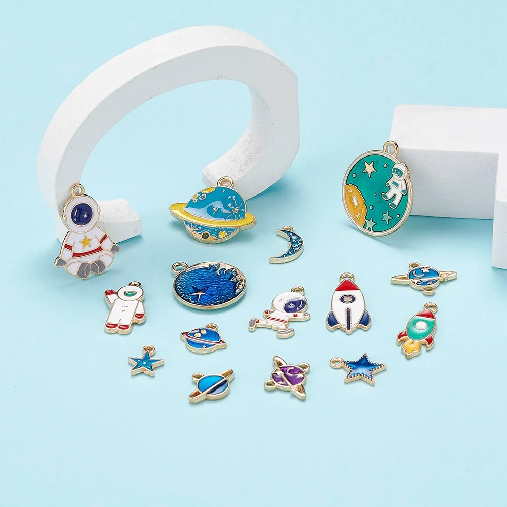 Mix 20pcs Space Astronaut Universe Enamel Charms For DIY Earrings Necklace Bracelet Pendants Jewelry Making Handmade Craft