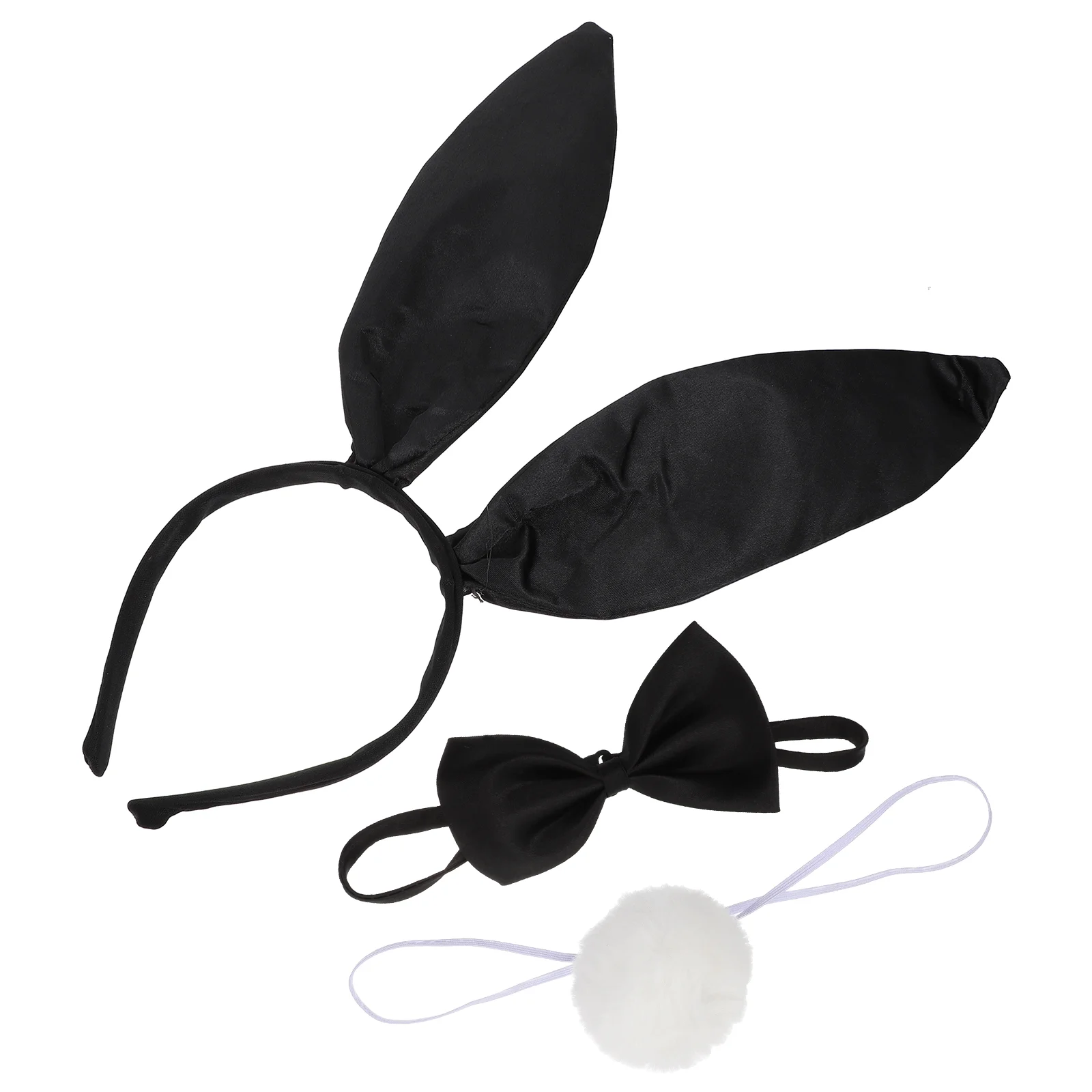 

1 Set Bunny Ears Headband, Bunny Costume Accessories Rabbit Ear Hairband Tail Bow Tie Set for Kids Adults ( Black )