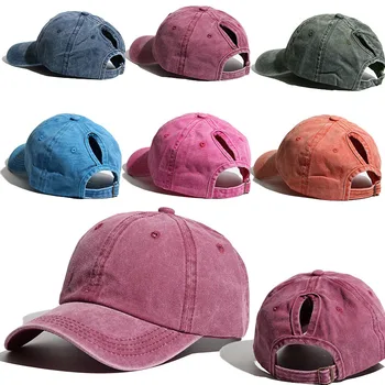 Berretto da baseball con coda di cavallo lavato di vendita calda per donna Protezione solare Berretto a becco d'anatra alla moda Cappello sportivo all'aria aperta primavera estate 1