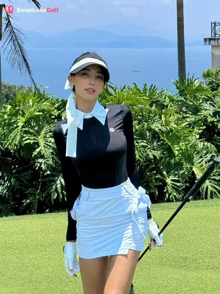 24 New golf women clothing long sleeve polo top slim fit black t-shirt ladies breathable stretch t-shirt sports skort