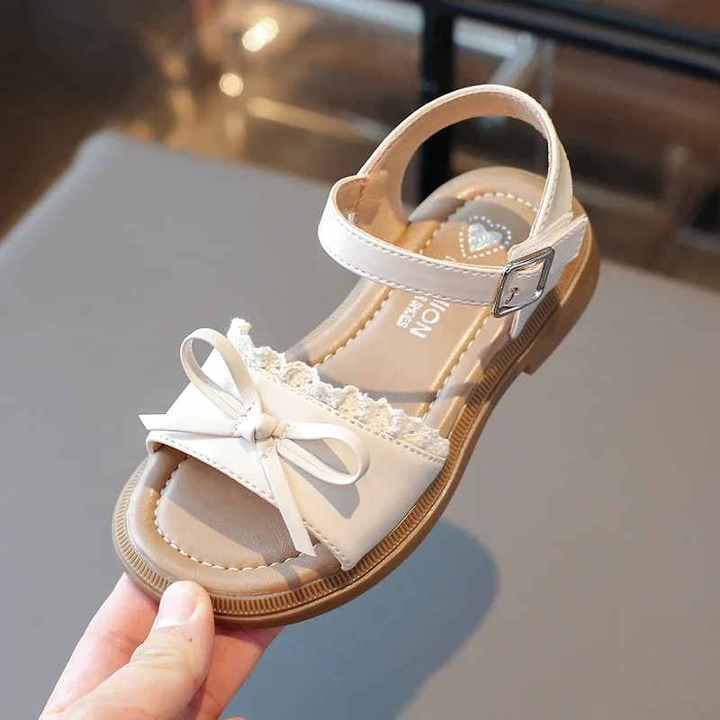 Girl's Summer Sandals Ruffles Matte Pu Leather Daily Kids Sliders Flat Stylish Open Toe Anti-slip Sweet Children Shoes 26-36 6