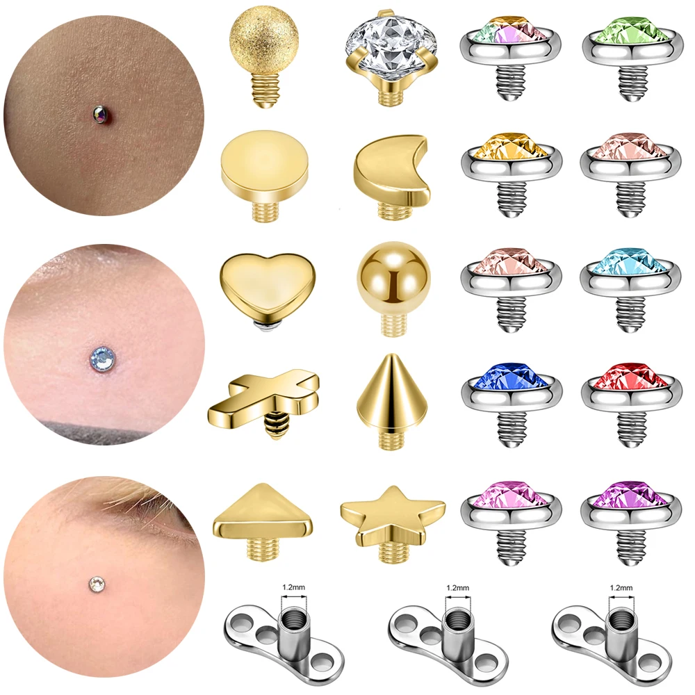 Ao 8-12P Micro Dermal Piercing Zircone Dermal Anchor Top Dermal Skin Diver Hide In Surface Jewelry Piercing Per Il Corpo In Acciaio Inossidabile