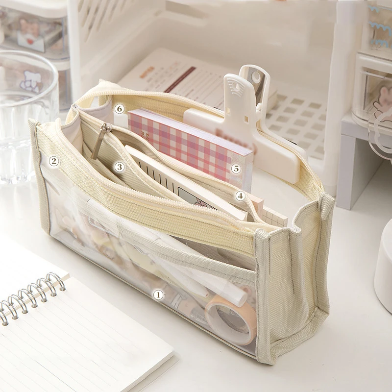 2 Layers Clear Plastic Storage Box Pencil Case Matte Brush Organizer  Stationery