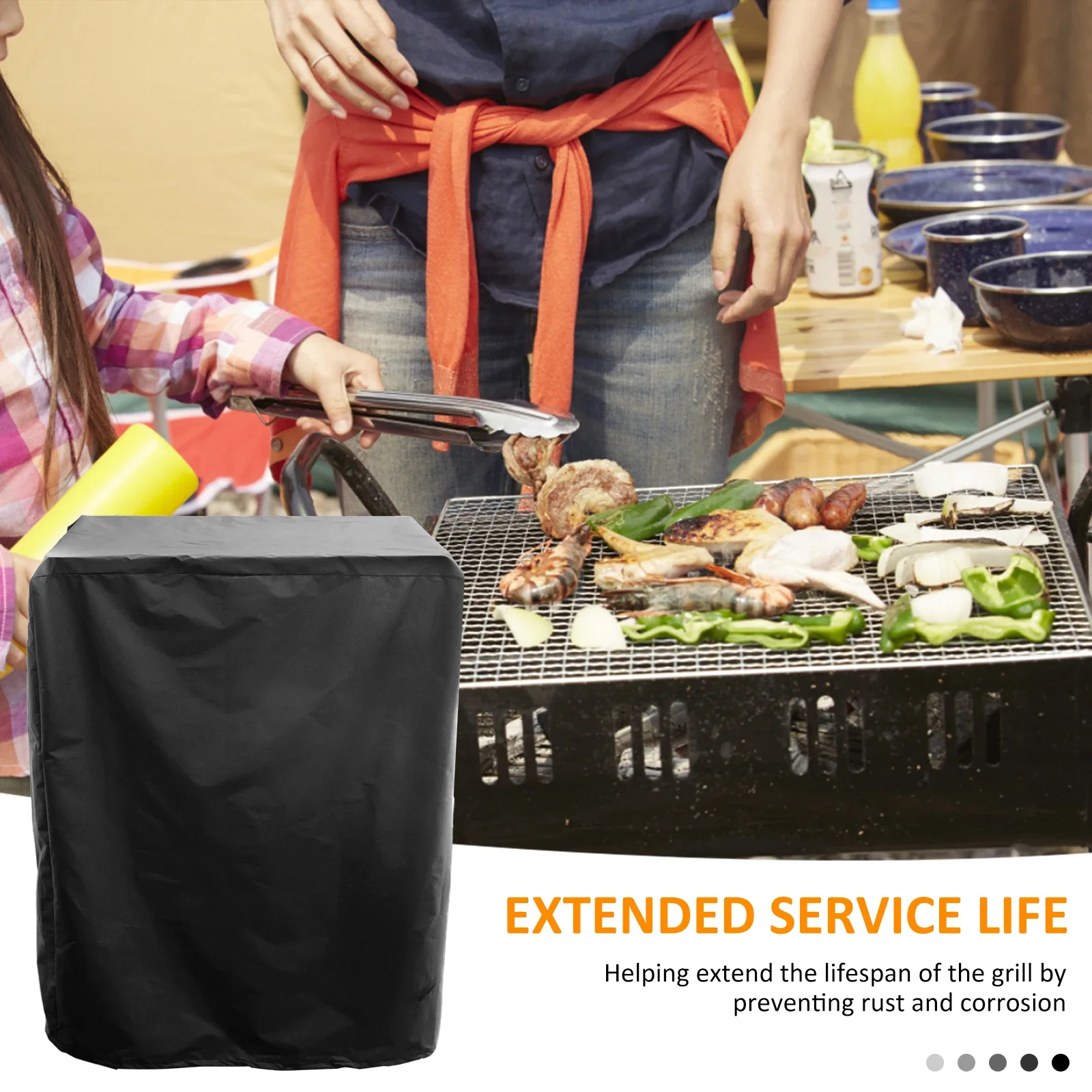Grill Cover 210D Oxford Cloth Waterproof Barbecue Cover with Drawstring Dust Proof Wind Proof BBQ Grill Protective