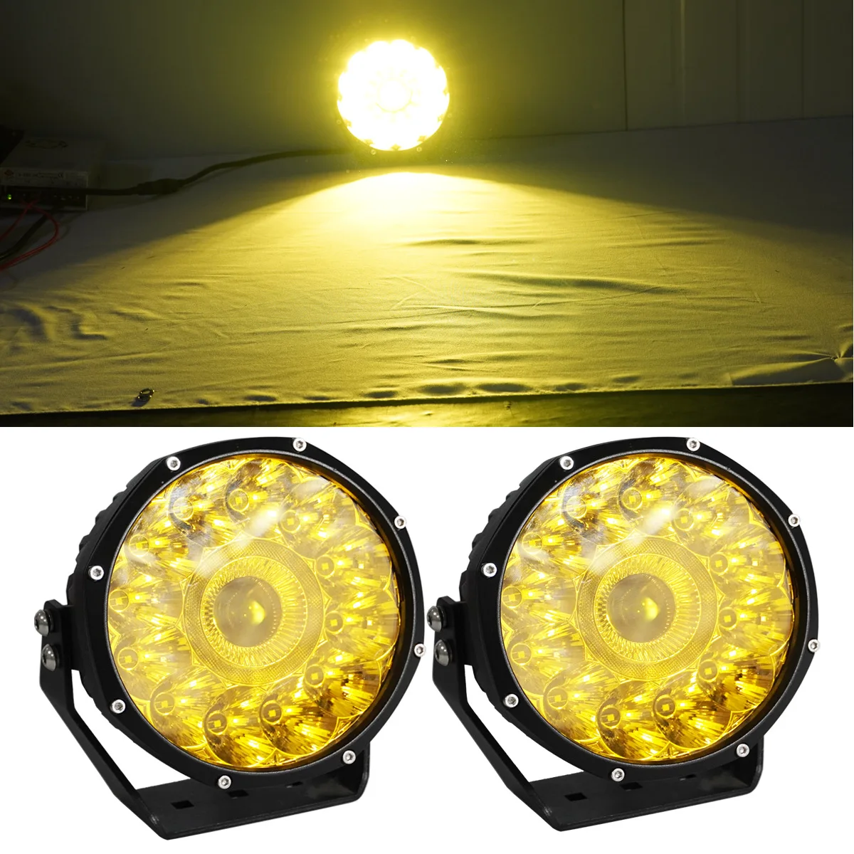 

7-inch LED Work Light Bar - Yellow Light for Cross-country Motor, Roof Lamp, Spotlight, 144W 10400LM