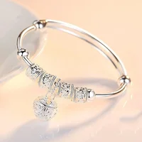 2024 Fashion Women Jewelry Gift Charm Artificial Stone Bangle Cuff Bracelet Ball Bell Pendants Sliver 925 Sterling Silver 1