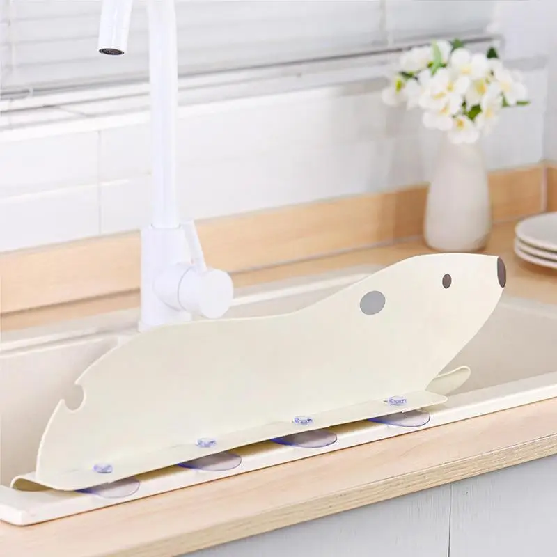 Kitchen Accessories Sink Splash Guard Polar Bear Shape Non-slip Suction Cup Anti-Splash Dish Vegetable Washing Water Baffle Board Kitchen Supplies
