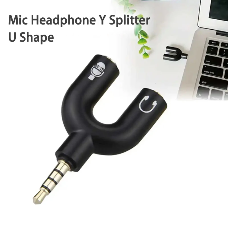 U-Shaped Stereo 3.5mm Headphone and Microphone Splitter Adapter