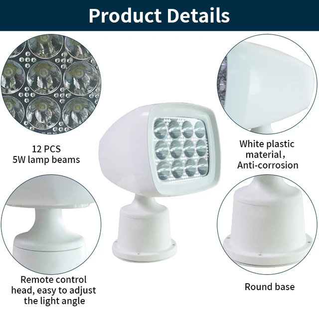 12V 24 V Searchlight 12*5W Led Távirányító Tengeri Jacht Hajó Utánfutó Keresési Spot Lámpa - Image 6