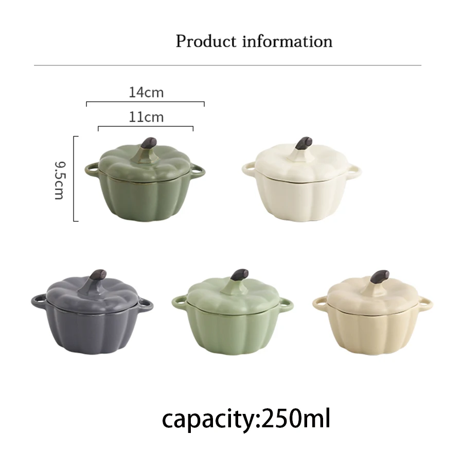 250ml Kürbisform Keramikschüssel mit Deckel Salat Müslischale Glasur Suppe Brei Backgeschirr Ofen Party Backform Küchengeschirr_voghion.com