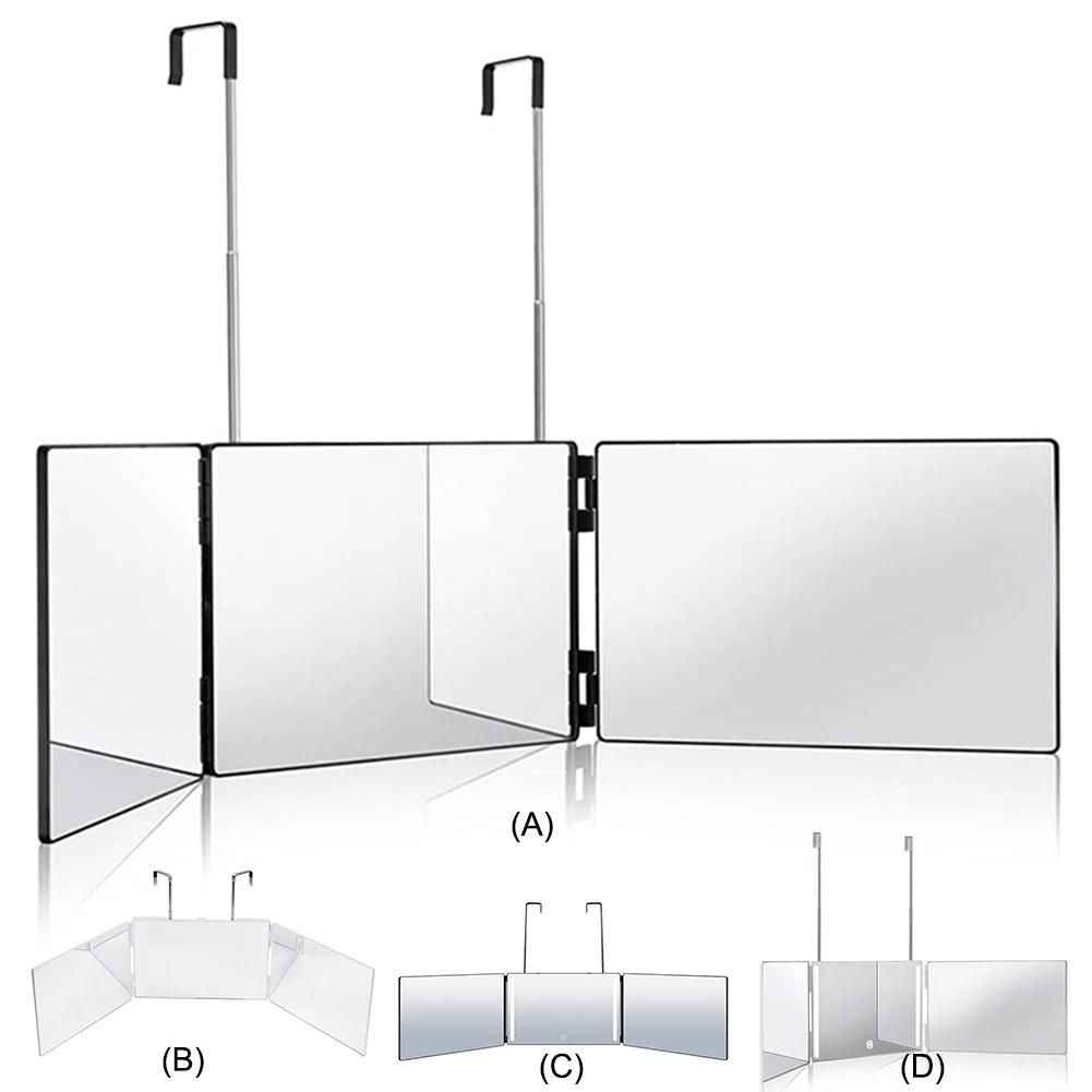 3-Way Mirror with LED 360 Trifold Hair Cut Mirror with Lighting Self Hairdressing for Hair Coloring Braiding DIY Haircut