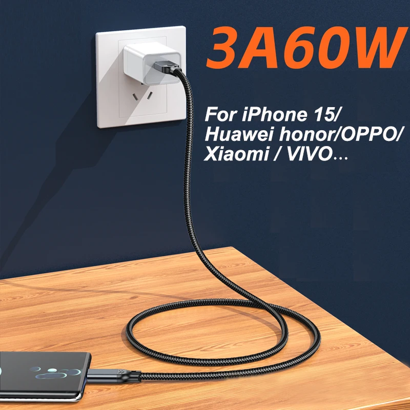 60W USB3.2 10Gbps 데이터 전송 케이블 0.5m/2m USB A to Type C 코드 (휴대폰, 하드 드라이브, 노트북, 자동차, 카메라, 카플레이, 웹캠용)