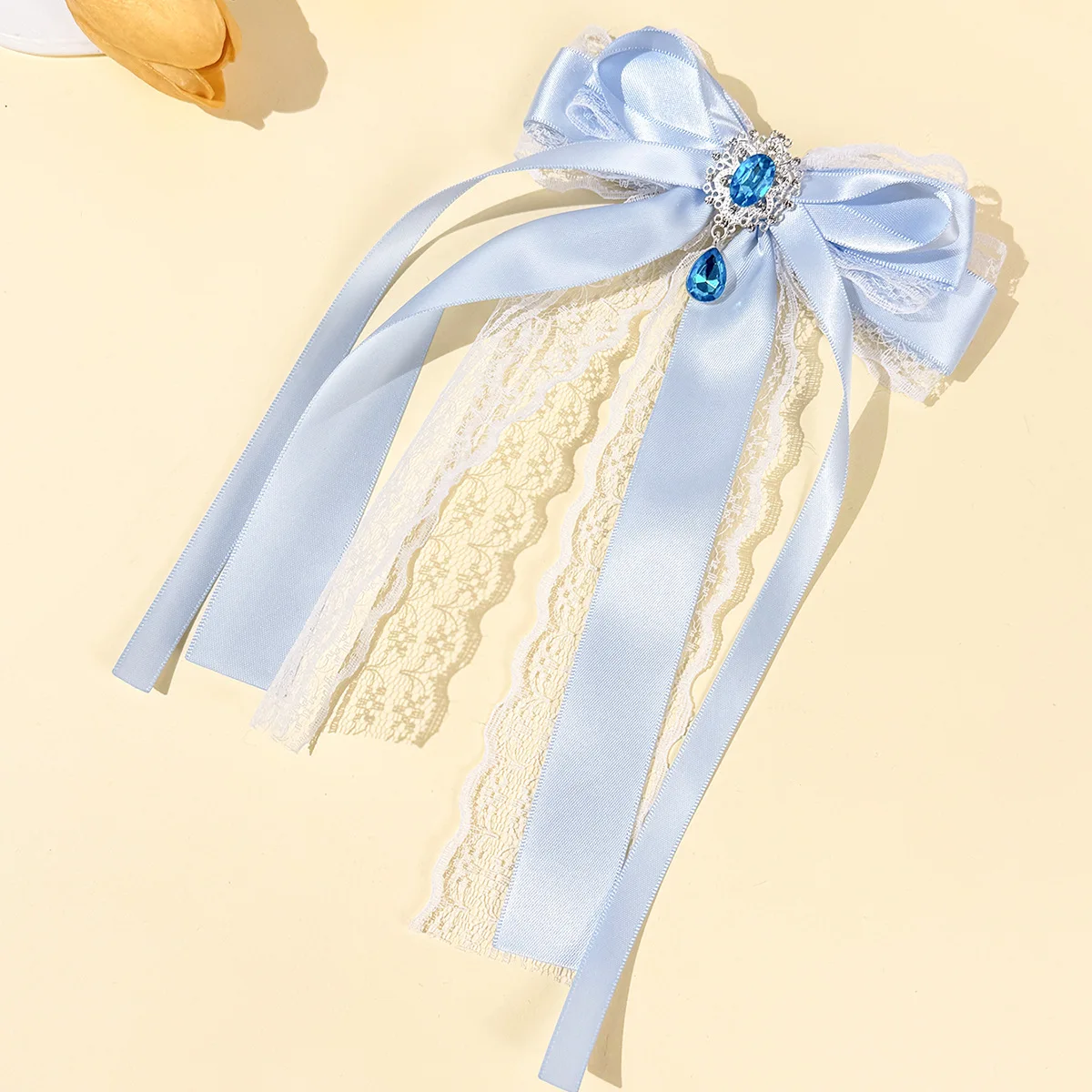 Elegante Haarspangen mit Edelstein-Spitze und Schleife, mehrfarbige Satin-Haaraccessoires für Damen, stilvolle Haarverzierung für Alltag, Party/Cosplay-Outfits – Detail 8