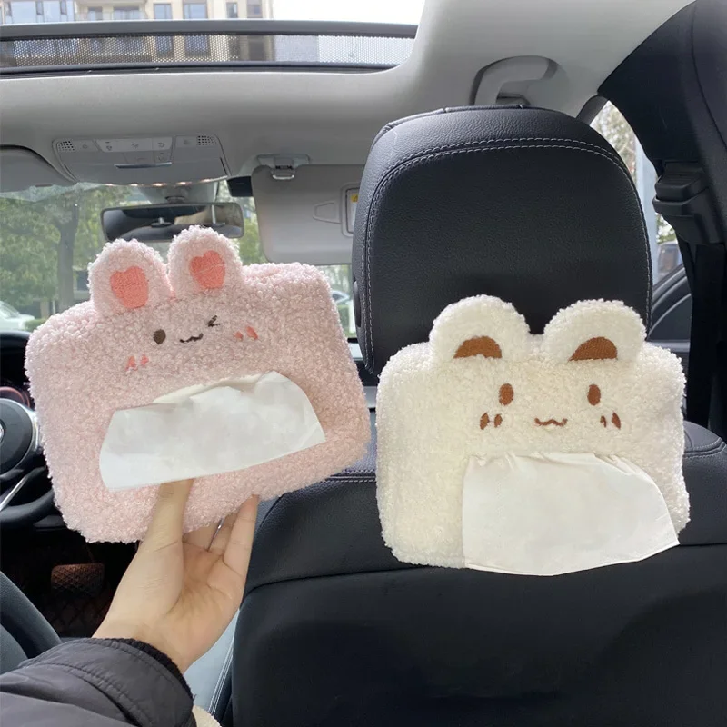 

Car Tissue Box Cute Bear Rabbit Hanging Auto Armrest Tissue Box Car Sun Visor Paper Storage Box Tissue Bag Car Accessories