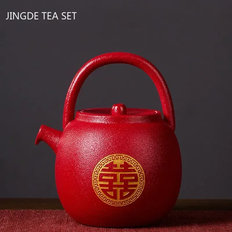 Tea Set Customized Boutique Red Ceramic Chinese Wedding Handmade Exquisite Teaware Supplies Household Teacup Drinkware