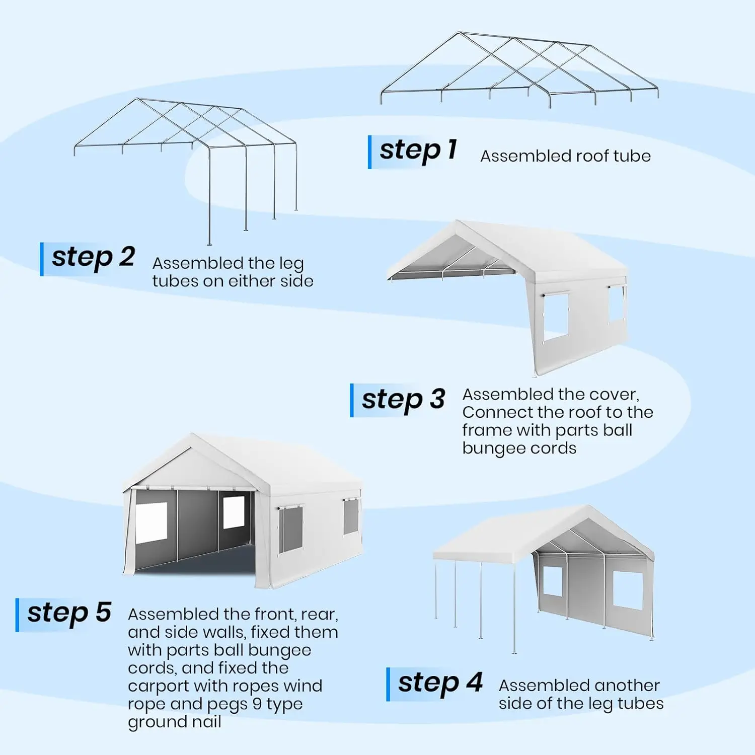 10x20Heavy Duty Portable Garage,Carport Canopy with Roll-Up Windows & Doors,Portable Garage and Shelter with Removable Sidewalls