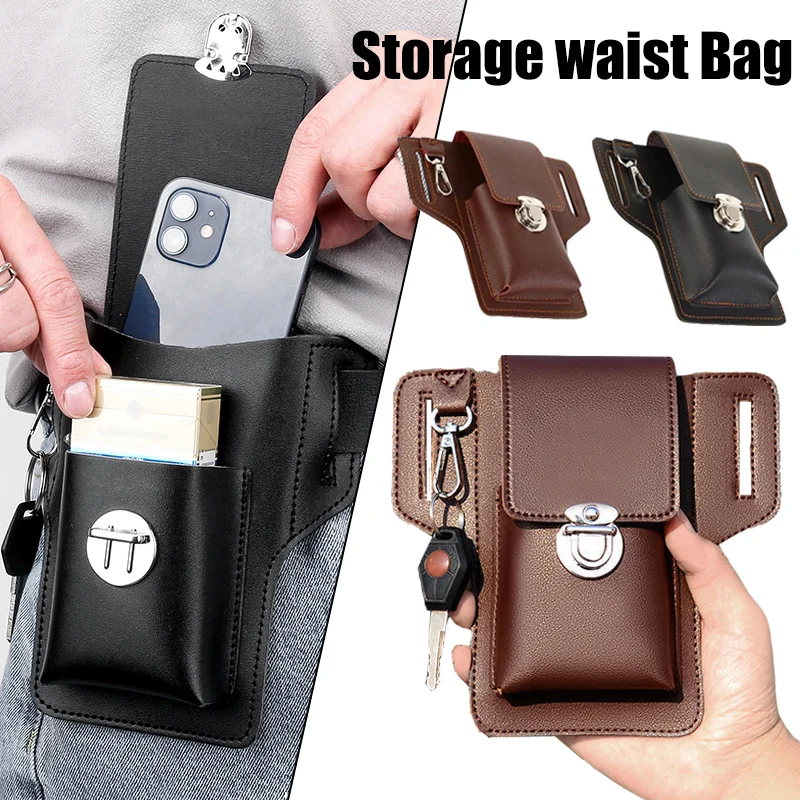 

Vintage Leather Waist Bag Cellphone Loop Holster Mens Belt Bag Phone Pouch Wallet Phone Case for IPhone Samsung Huawei General