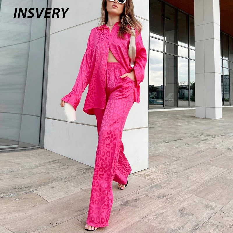 Autumn Fashion 2 Piece Sets Women Outfits Turn Down Collar Long Sleeve  Button Print Shirt Straight Pants Suit Female - AliExpress