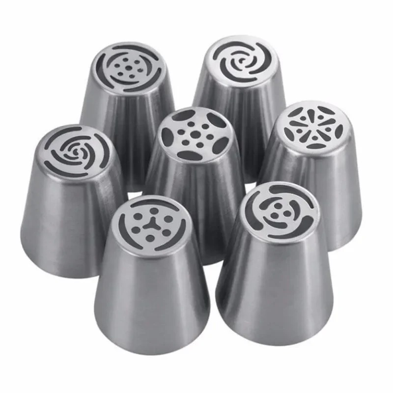 Pastry Nozzles 7pcs Russian For Cream Icing Piping Cake Decoration Tips Leaf Tulip Rose