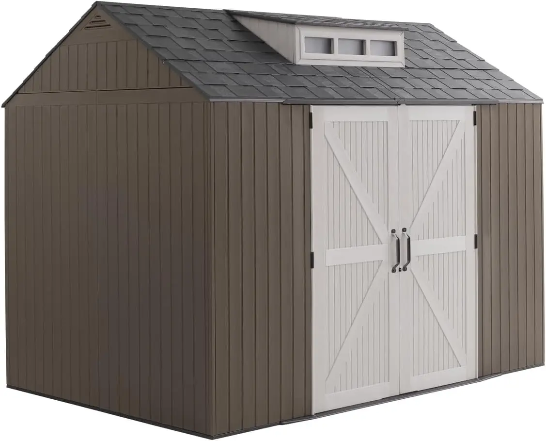 

Large Resin Outdoor Storage Shed, 10.5 x 7 ft., Brown, with Substantial Space for Home/Garden/Back-Yard/Lawn Equipment