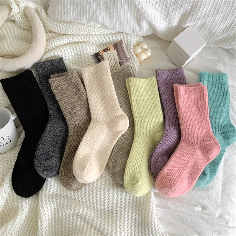 Socks For Women Wool New Autumn Winter Solid Color Basic Casual Loose Socks Female Floor High Quality Warm Socks Thick Comfort