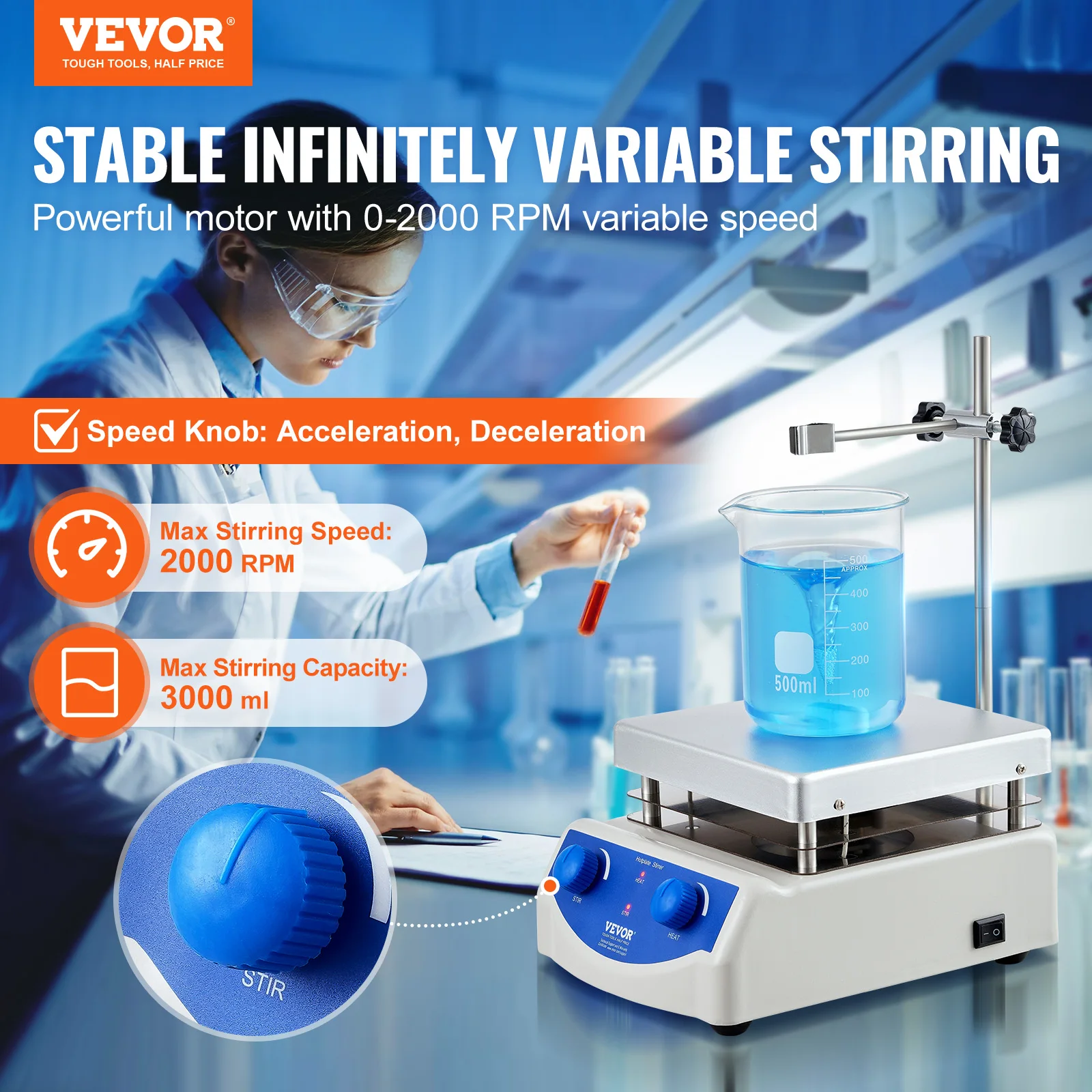 VEVOR Magnetic Stirrer Hot Plate 0-1500/2000 RPM 2L/3L/5L/20L Stir Bars Included magnetic stirrer