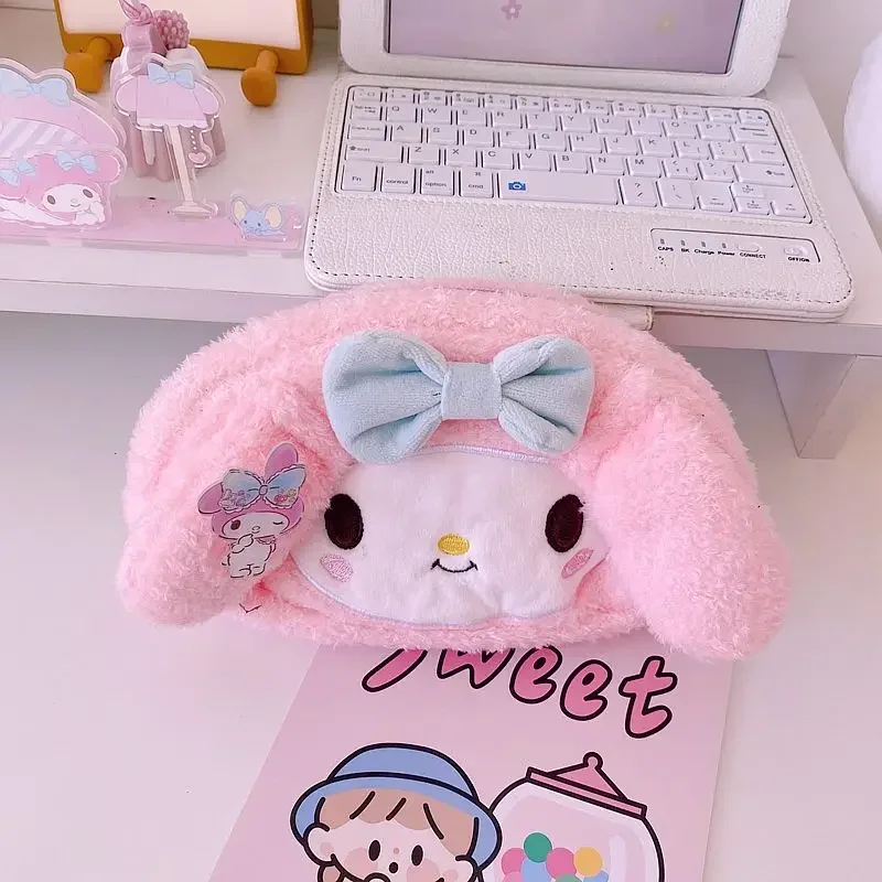 Sanrioed Kawaii Cinnamoroll 마이 멜로디 쿠로미 플러시 대용량 문구 학생 연필 케이스 애니메이션 화장품 보관 가방