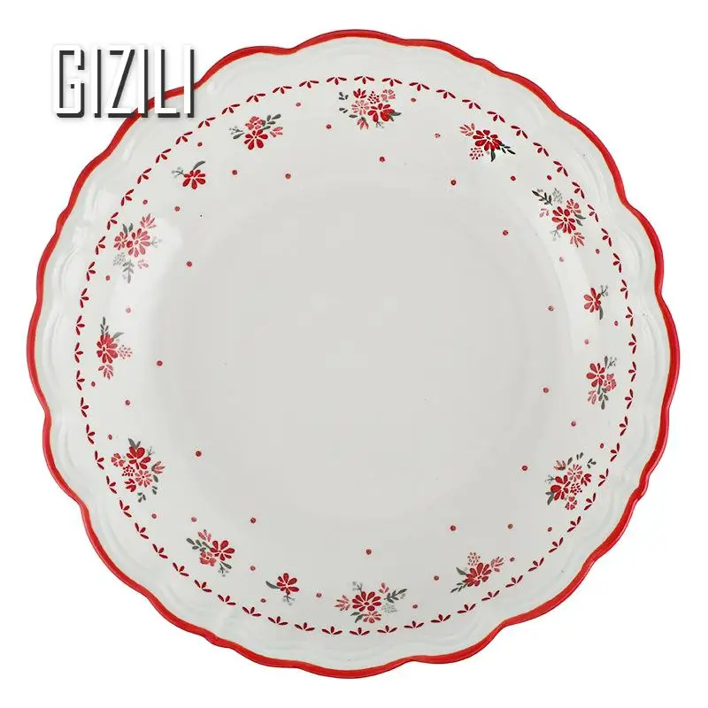 French Ceramic Kitchen Dishes Food Plates Sets Flowers Dinnerware Household Salad Bowl Plate Household Plates Dinner Sets