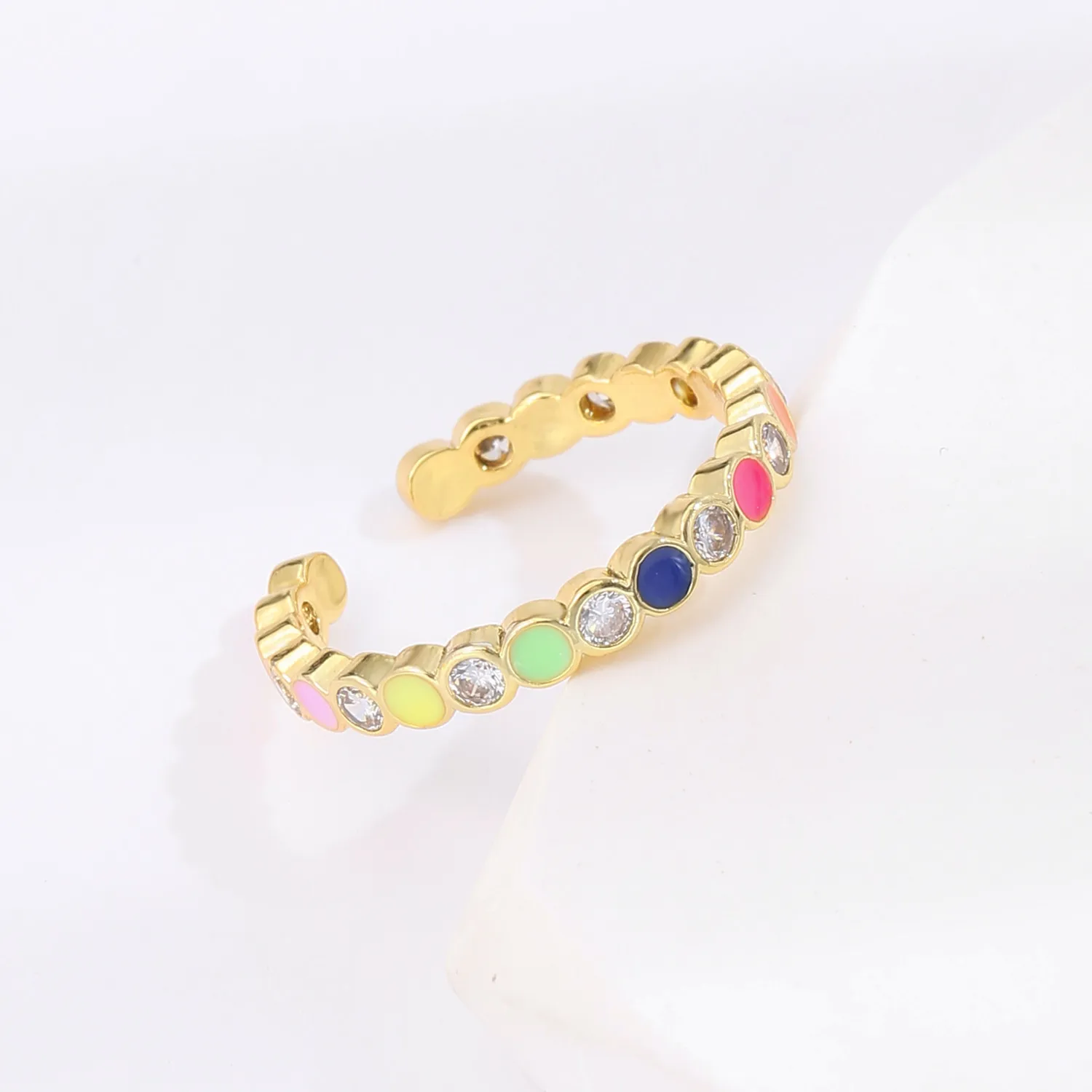 2021 INS Color Rainbow Fashion Rings For Women Finger Jewelry Clear CZ Colorful Neon Enamel Open Adjusted Dome Ring