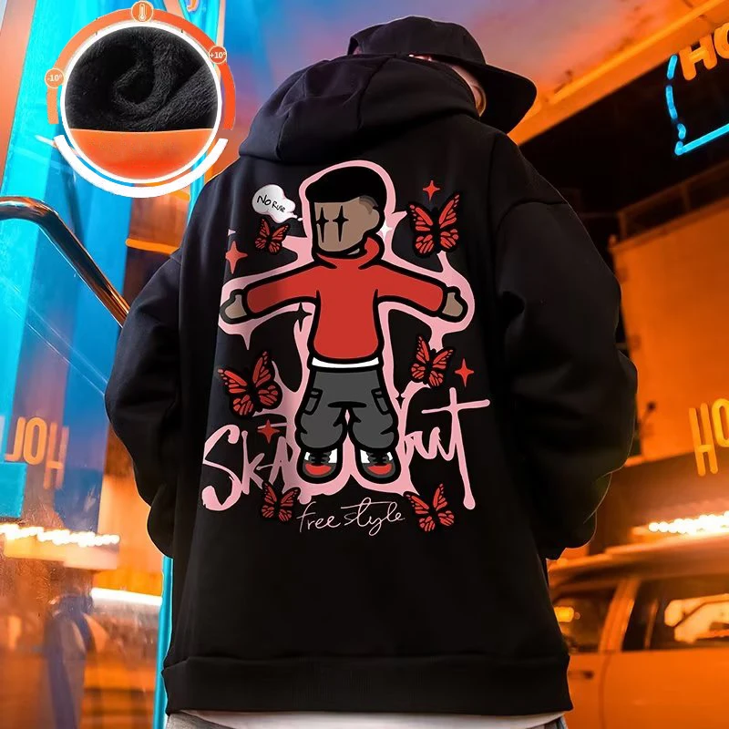 Hooded Sweater Men's Trendy Brand Large Size M-8XL Men's Autumn And Winter Style Plush And Thick Fat Hip-hop Pullover Jacket