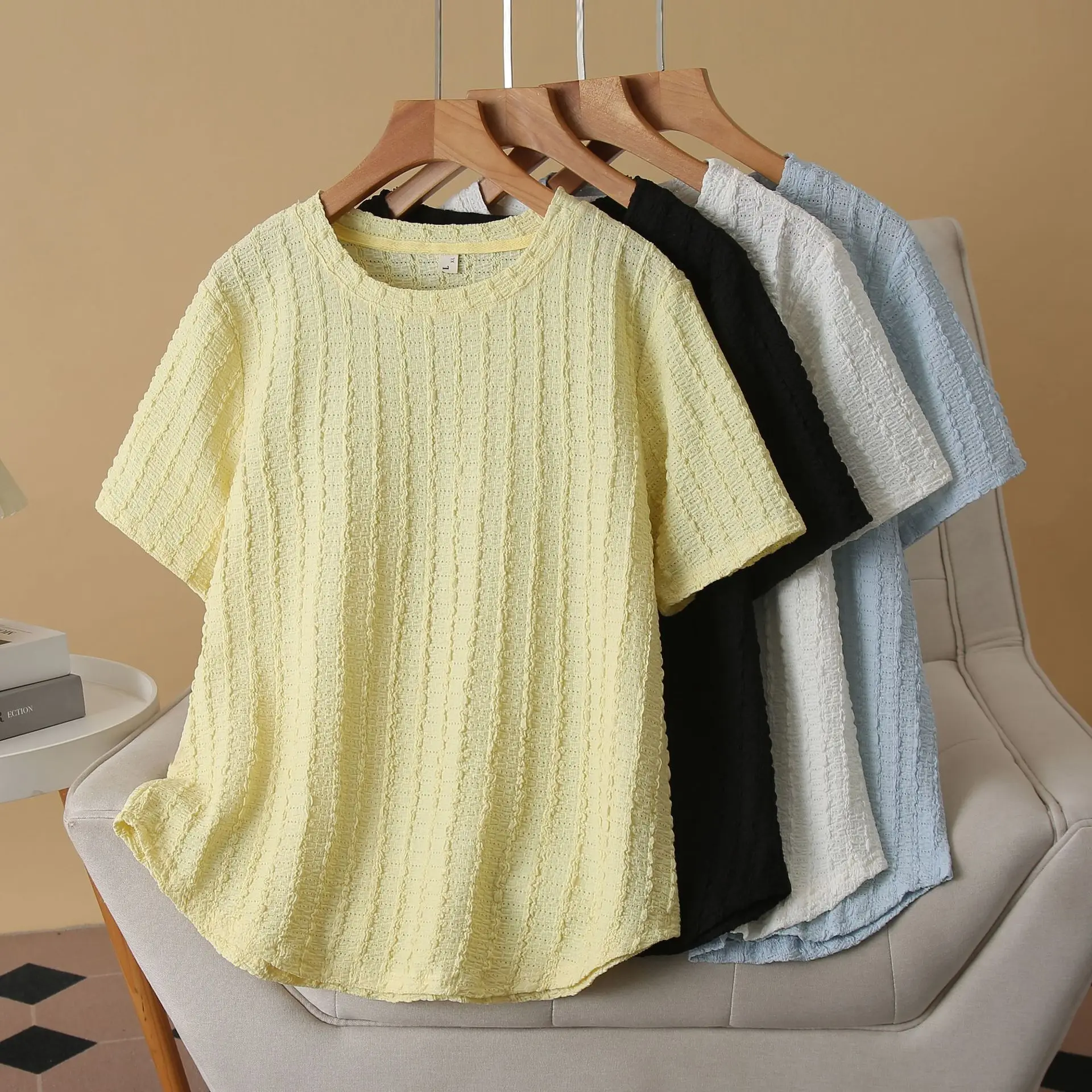 Summer New Top 100kg Texture Round Neck Short Sleeve Tees Plus Size Women's T-shirt 8020