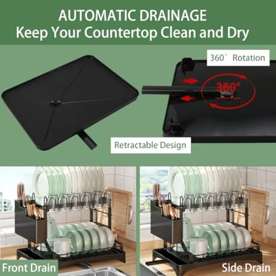 Dish Drying Rack 2 Tier Dish Racks for Kitchen Counter Detachable Dish Drainer Organizer with Utensil Holder Drying Rack with D